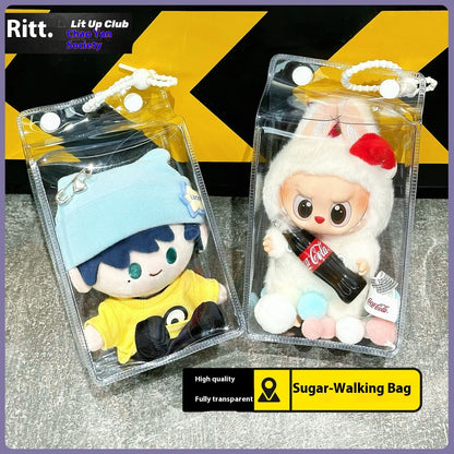 Labubu Fully Transparent Square Walking Bag Labubu Sitting Posture Protective Cover Labubu Protective Cover Display Bag Fashion