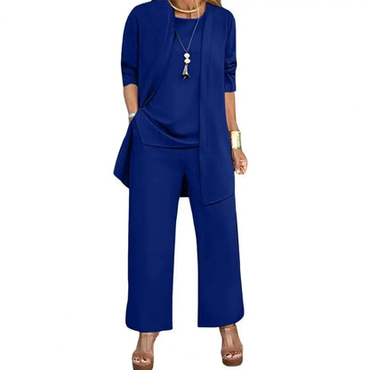 Women Clothes Stylish Women's 3-piece Pantsuit Set with Long Sleeve Cardigan O Neck Vest Wide Leg Trousers Fall Spring Outfit