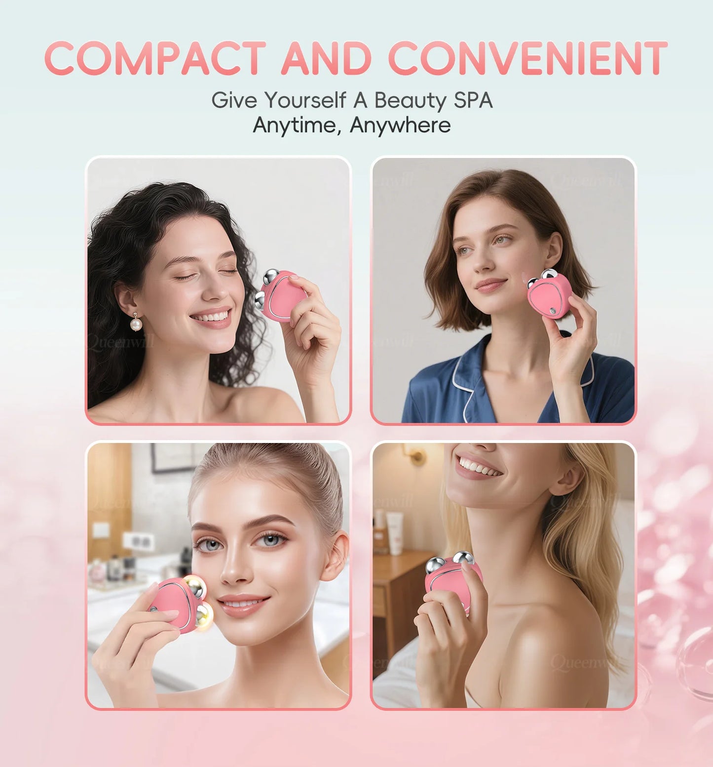 Microcurrent EMS Face Lifting Roller Facial Massager Skin Tightening Rejuvenation Anti-Wrinkle Rechargeable Device Beauty Tool