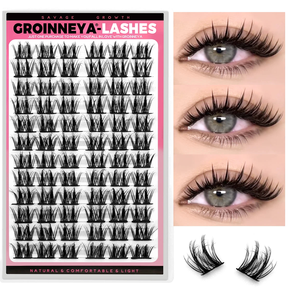 GROINNEYA Lash Clusters Kit DIY Lash Extension Volume Waterproof Individual Lashes Clusters Kit Lash Bond & Seal & Lash Tweezers