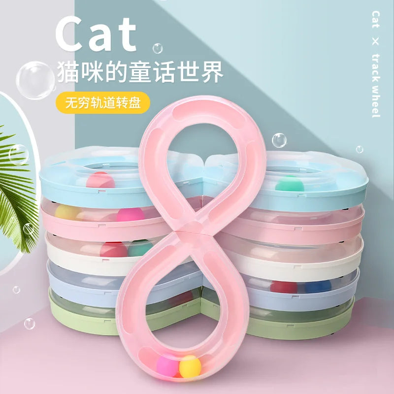 Interactive Cat Toy with S-Shaped Roller Circuit – Rotating Running Balls, Tunnel Design & Turntable Track for Kittens – Fun Pet