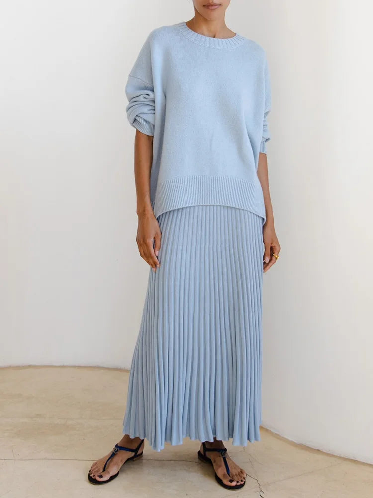 Light Blue Oversized Sweaters For Women 2024 Trend White Loose Sweater Casual Autumn Winter Warm Thick Knit Sweater Women Jumper