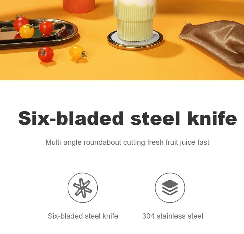 Portable Juicer Cup Smoothie Blender 6 Blade Blender Bottle Household Fruit Juicer Cup USB Rechargeable Juicer Kitchen Tool
