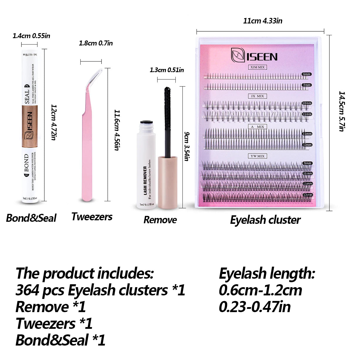 364pcs Diy Lash Extension Kit Individual Lashes Kit Cluster Lashes with Lash Bond and Seal Lash Glue Remover and Lash Applicator