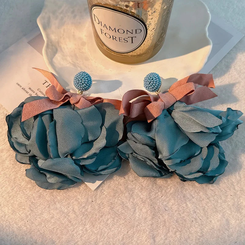 Bohemian Flowers&Bow Big Dangle Earrings For Women Girl Trendy Luxury Vintage Fairy Wedding Party Jewelry Accessoies