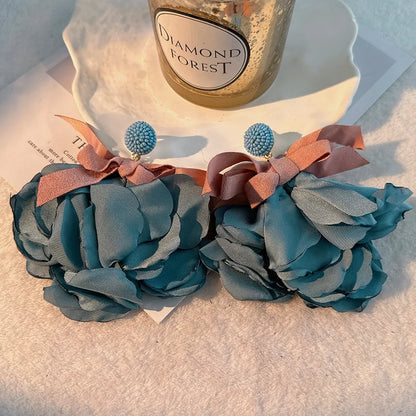 Bohemian Flowers&Bow Big Dangle Earrings For Women Girl Trendy Luxury Vintage Fairy Wedding Party Jewelry Accessoies