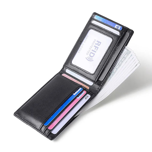 RFID Blocking Mini Men's Genuine Leather Wallet Slim Business Credit Card Holder Man Anti Theft Ultra Thin Purse For Male
