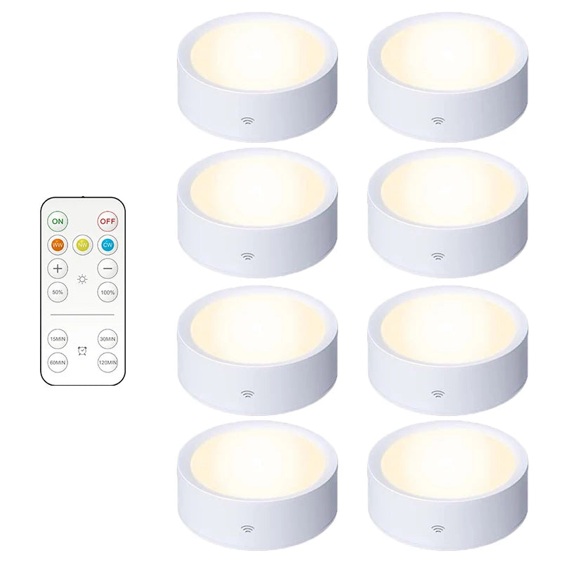 Smart Remote Control Cabinet Light Battery Powered Night Light Dimmable Warm/White Light Kitchen Light Closet Aisle Stairs Light