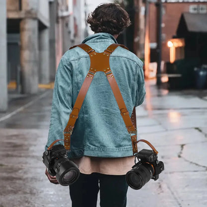 Dual Camera Strap Double Camera Harness Adjustable Leather Camera Straps Universal Camera Shoulder Strap for DSLR/SLR Cameras