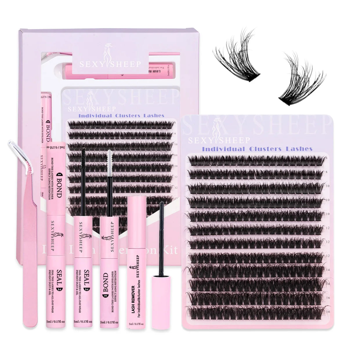 DIY Lash Extension Kit Lash Clusters Eyelash Extension Individual Lashes Kit with Lash Bond & Seal Remover Tweezers