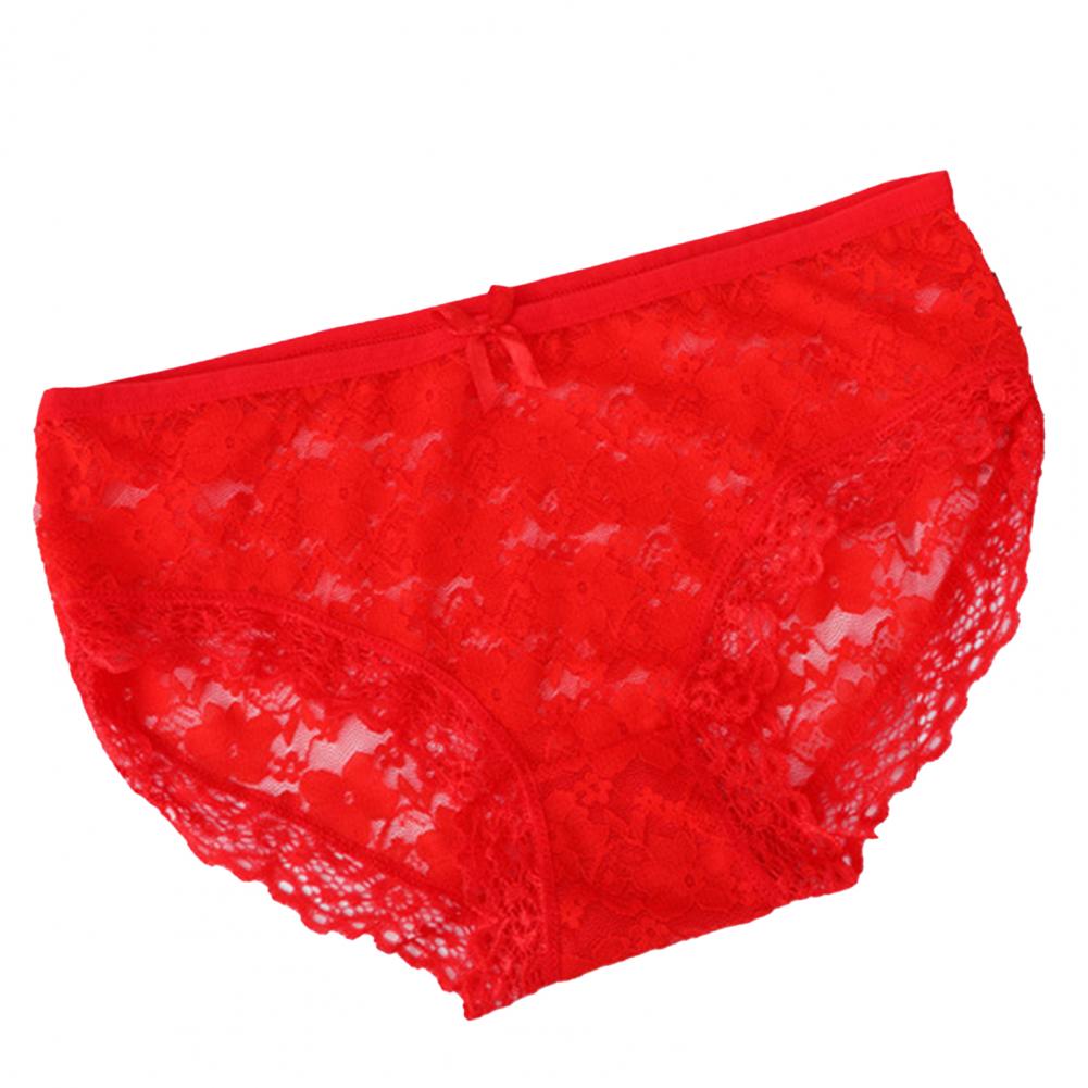 Women Panties Mid Waist Breathable Stretch Hollow Bowknot Soft See-through Lace Sexy Ladies Briefs Underpants Underwear