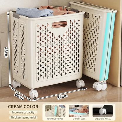 Foldable Laundry Baskets With Wheels Dirty Clothes Basket Large Capacity Cart Bathroom Multifunctional Storage Basket