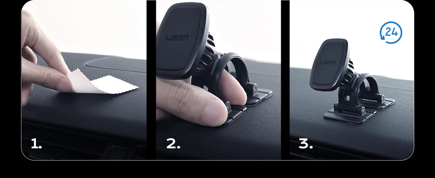 LISEN Magnetic Car Phone Mount for iPhone and Android with 6 Magnets and Adjustable Arch Design, Black