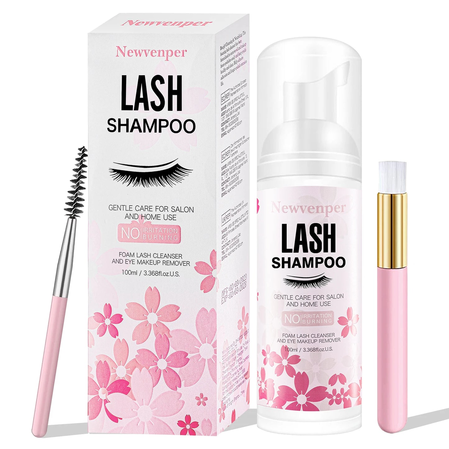 Lash Shampoo for Eyelash 100ML + Brush & Mascara Wand Eyelid Foaming Cleansing, Extension Cleanser Remover,Makeup Remover