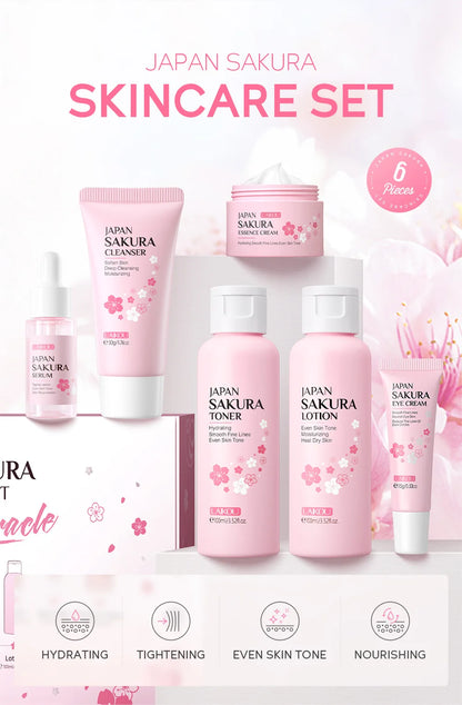 LAIKOU Sakura Skin Care Sets Facial Cleanser Eye Creams Face Cream Serum Lotion Toner Brightening Moisturizing Face Care Kit