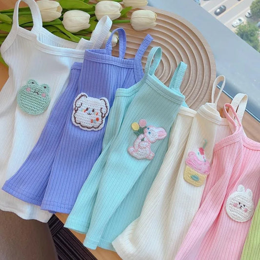 Baby Girls T-shirts for Kids Summer Sleeveless Knitted Tops Vest Outfits Girls Cute Halter Tops Tees Children Clothing 1-12 Year