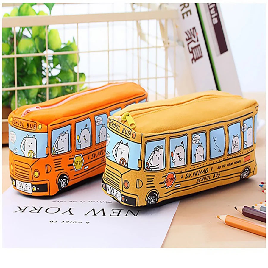 1PCS Creative Large Capacity Student Bus Cartoon Car Pencil Bag Office Culture and Educational Supplies