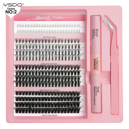 DIY Lash Extension Kit Lash Individual Lashes Clusters8-16mm With Waterproof Lash Bond And Seal Eyelash Tweezers Lash Kit