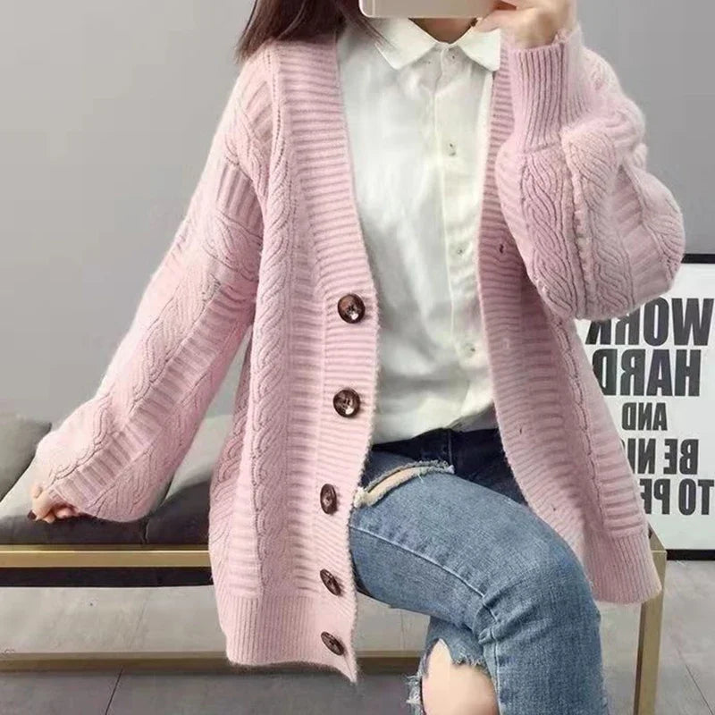 Oversized Knit Sweater Coat Women Autumn Winter Long Sleeve Twisted Sweaters Cardigan Woman Wild Solid Color Cardigans Ladies