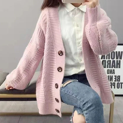 Oversized Knit Sweater Coat Women Autumn Winter Long Sleeve Twisted Sweaters Cardigan Woman Wild Solid Color Cardigans Ladies