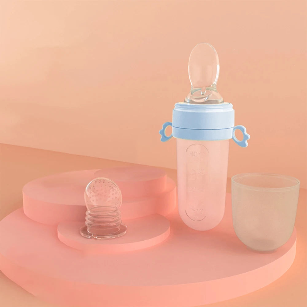 Baby Feeding Bottle + Teether Baby Silicone Rice Paste Cereal Feeding Squeeze Bottle Spoon Feeder for Newborn Child Utensils