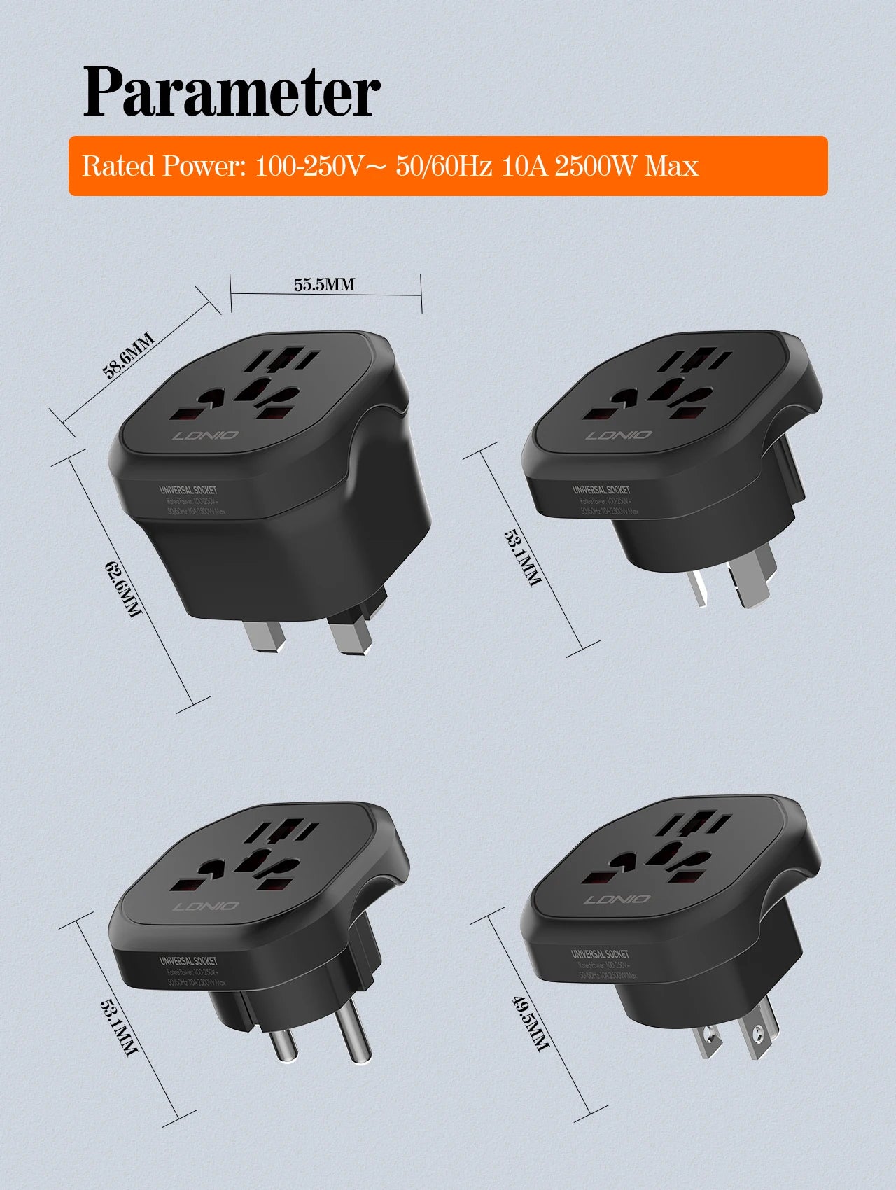 LDNIO Universal Travel Adapter EU Kr Plug Adaptor To Universal European To American Plug 48mm Converter For Travel Accessories