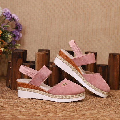 Summer Women Linen Plain 6cm Wedge Sandals Handmade Ladies Casual Comfortable womens shoes