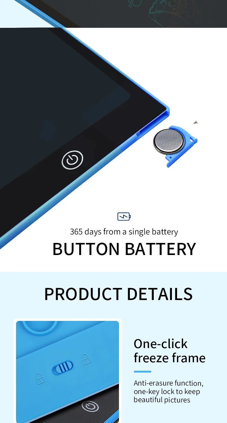 12 inch LCD Writing Tablet for Kids-Reusable Drawing Board, Eye Protection Screen, Lock Button & Instant Erase-Educational Gift