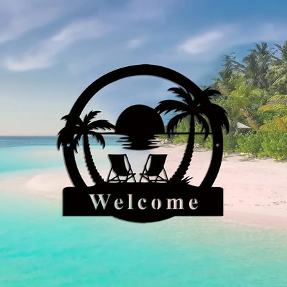 Outdoor Palm Trees Metal Sign, Metal Palm Trees Sign, Porch Decor, Family Sign for Front Door Backyard Sign Palm Tree Pool Sign