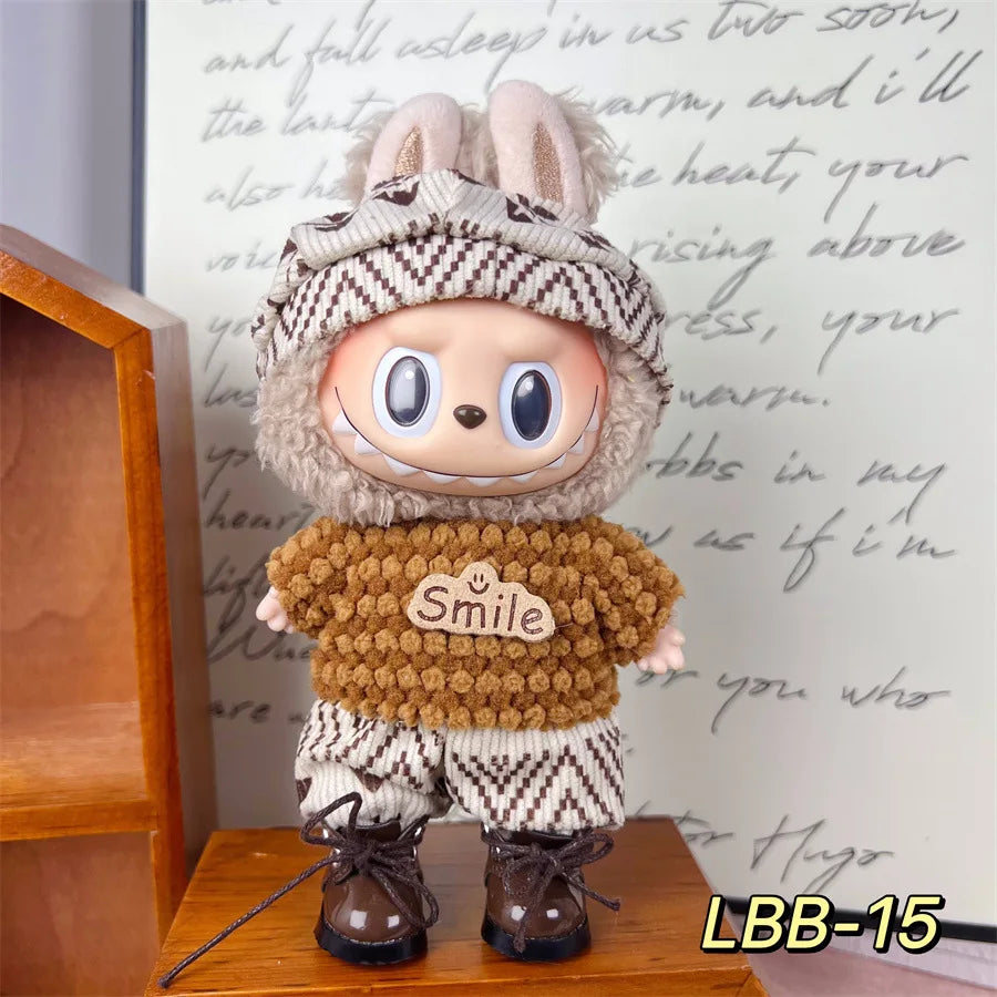 POP Labubu baby clothes 17cm plush vinyl labubu sit-down party first-generation and second-generation suit, clothes only