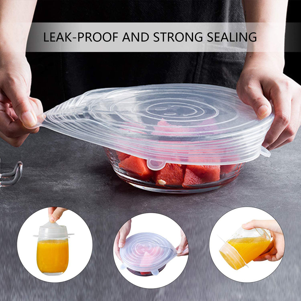 12PCS Silicone Cover Stretch Lids Reusable Airtight Food Wrap Covers Keeping Fresh Seal Bowl Stretch Wrap Cover Kitchen Cookware