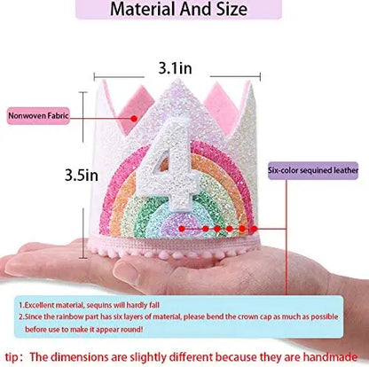 Felt Rainbow Theme Birthday Party Crown 1st 2nd 3rd Happy Birthday Party Decor Kids Baby Shower Party Number Hat Unicorn Party