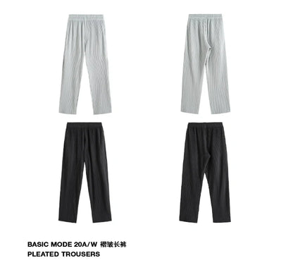 Summer Pleated Pants Men Fashion Gray Black Casual Pants Men Japanese Streetwear Loose Straight Ice Silk Pants Mens Trousers