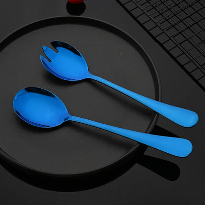 2Pcs Silver Stainless Steel Salad Spoon Fork Salad Server European Style Salad Dinnerware Cutlery Set Kitchen Tool Accessories