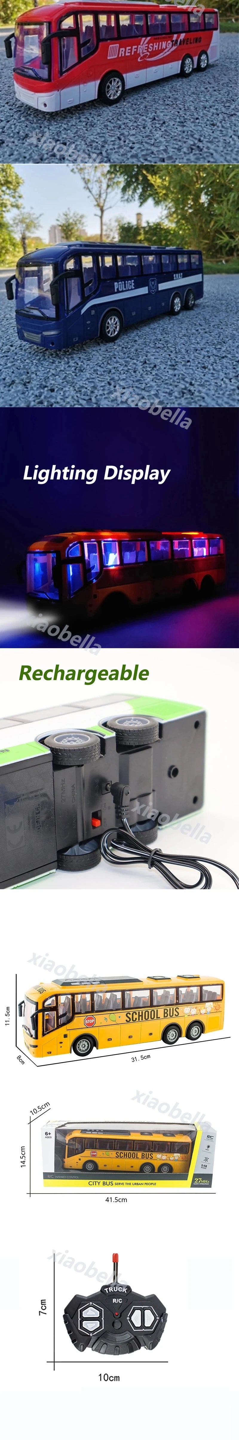 1:30 RC City Bus High Speed Racing Model RC Car School Bus Police Bus Tour Bus Realistic Beaming Lights Rubber Tires Toys Boys