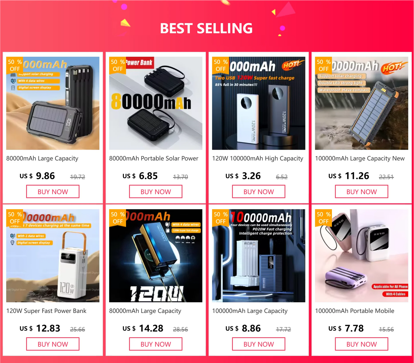 80000mAh Large Capacity Portable Power Bank 120W Super Fast Charging Mobile Power Supports The Simultaneous Use Of 5 Devices