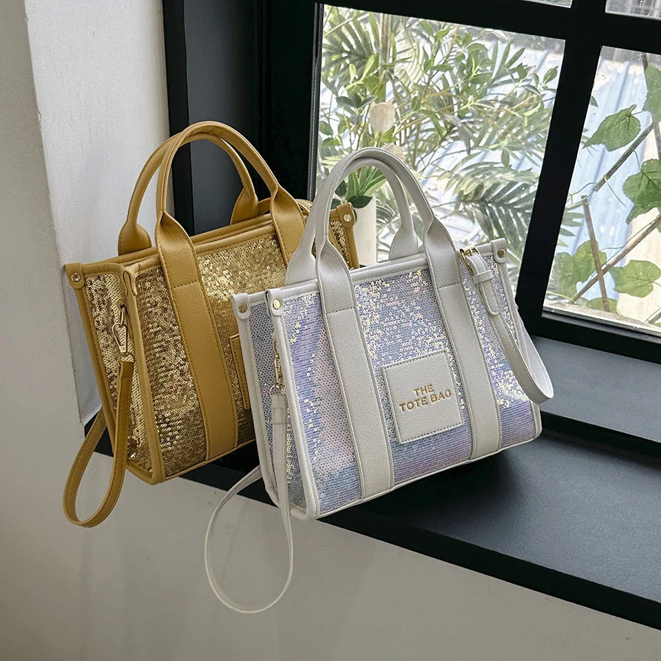 Women's Tote Bag Sequin Shoulder Bag PU Leather Large Capacity Luxury Designer The Tote Bag For Women Crossbody Bags 2024 New