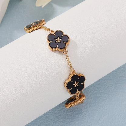 Light Luxury Double-sided Plum Blossoms Bracelets for Women Lucky Five Leaf Flower Adjustable Bracelets Aesthetic Party Jewelry