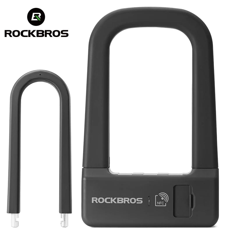 ROCKBROS Bicycle Smart Lock NFC Lock Aluminum Alloy High Strength Waterproof Anti-theft Safety U-Shape Lock MTB Road Bike Cyclin