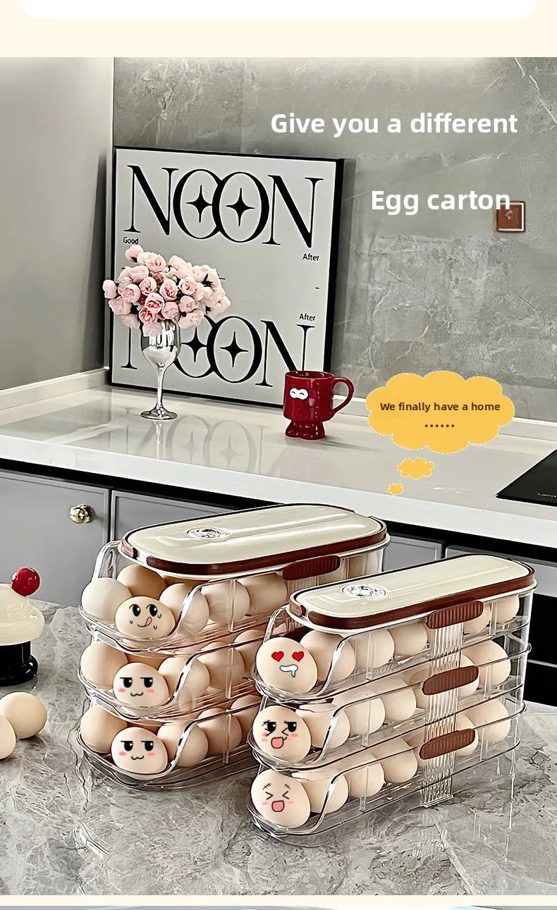 Smart Egg Storage Box - Slide-Out Drawer & Gravity Roller Design with Hidden Handle, Stackable Fridge Organizer for Side Door