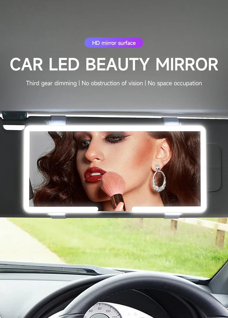 Car Interior Mirrors Sun Visor Plate LED HD Makeup Mirror for Girls Women Rechargeable Fill Light Universal Thin Vanity Mirror