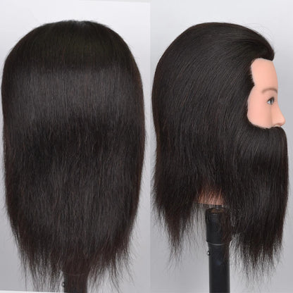 100% Human Hair Male Mannequin Head With Hair Beard Practice Manikin Hairdresser Cosmetology Training Doll Head For Hair Styling