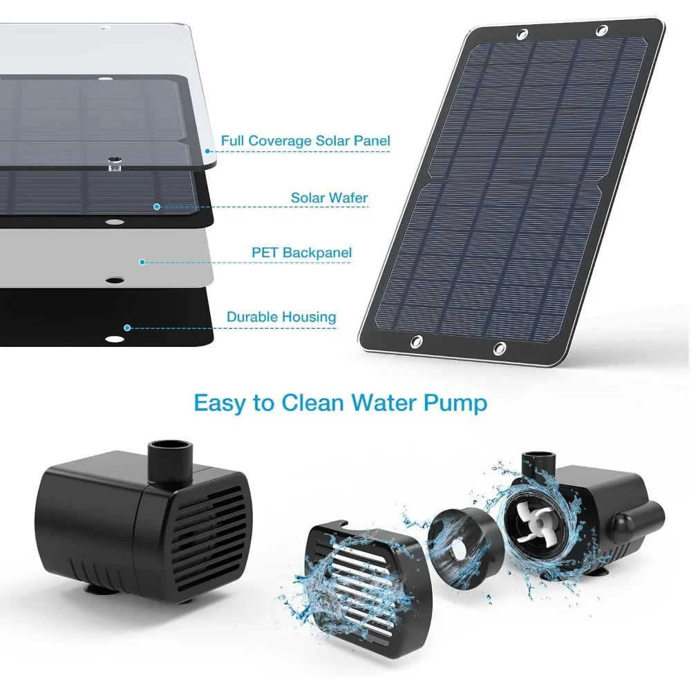 9w Solar Fountion Solar Water Fountain for Garden Floating Water Fountain with 4 Nozzles and Water Pipe Solar Fountain for Pond