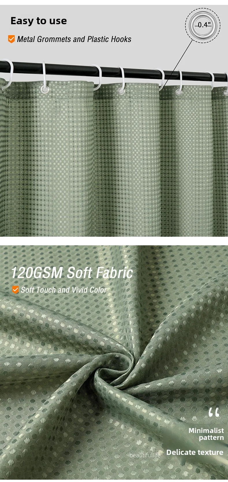 Plain Waffle Waterproof and Mildew-proof Polyester Shower Curtain, Bathroom Curtain, Bathroom Partition Curtain, Shower Curtain