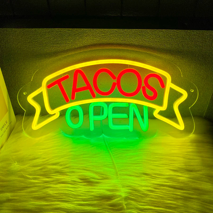 LED Tacos Sign for Business,Tacos Open Light for Restaurant Decor, LED Open Sign for  Electric Advertising Display Wall Decor