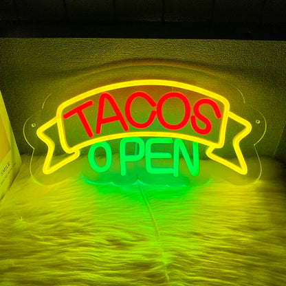 LED Tacos Sign for Business,Tacos Open Light for Restaurant Decor, LED Open Sign for  Electric Advertising Display Wall Decor