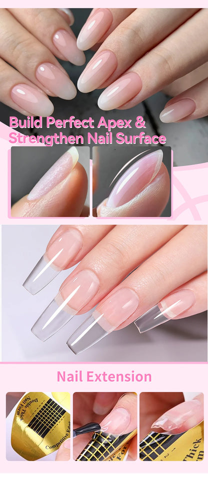 BORN PRETTY 6 IN 1 Nail Glue Gel 15ML for Acrylic Nails Soak off Base Gel Top Coat UV Extension Nail Gel False Nail Tips Gel