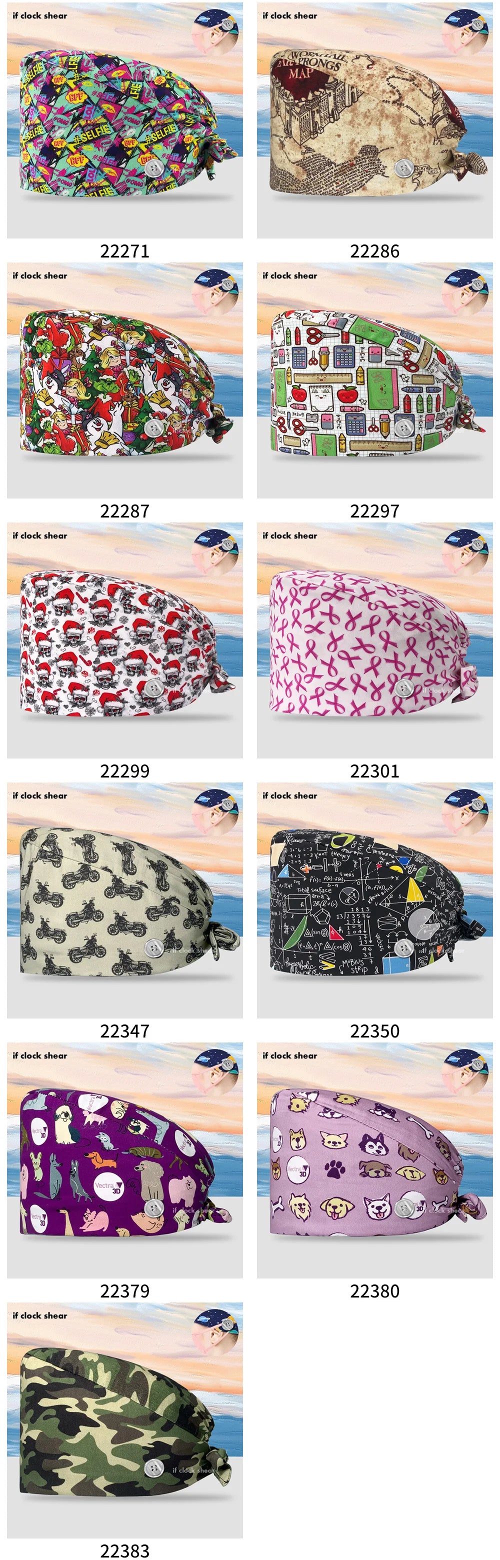 Printing Clinic Pharmacy Work Hat Dentistry Operating Room Doctor Scrubs Hats Adjustable Medical Nurse Accessories Surgical Caps