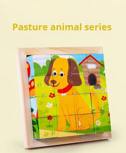 Six Sides Painted Wooden Puzzle Three-Dimensional Traffic Animal Puzzle Building Blocks Early Education Educational Toy