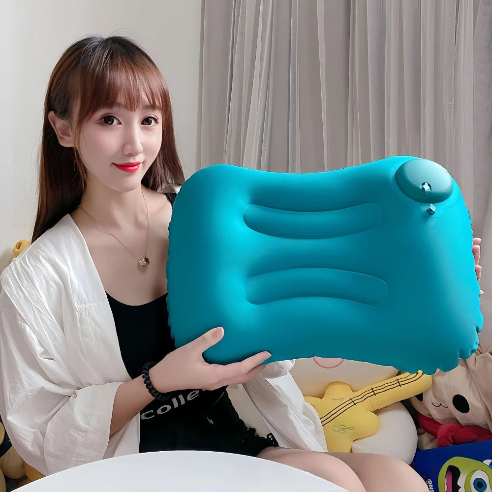 1Pcs 43×28×10cm Portable Press Inflatable Pillow Outdoor Travel Pillow Ultra Soft Comfortable Car Pillow for Neck&Lumbar Support